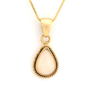 Gold necklace with a teardrop-shaped pendant on a white background