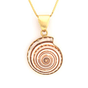 Gold spiral pendant necklace on a white background