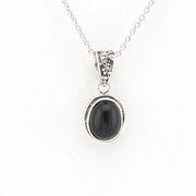 Front View Black Star Diopside 7x9mm Oval Bali Necklace