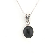 Front View Black Star Diopside 9x11mm Oval Necklace