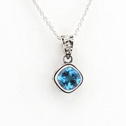 Front View Blue Topaz 8mm Offset Square Bali Necklace