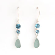 Front View Blue Topaz Aqua Sea Glass Earrings