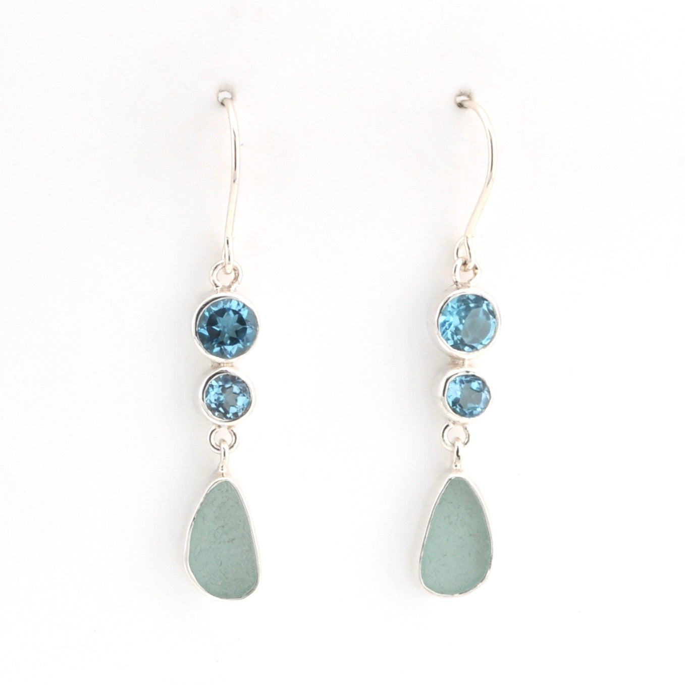 Front View Blue Topaz Aqua Sea Glass Earrings