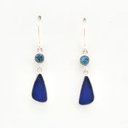 Front View Blue Topaz Cobalt Sea Glass Earrings