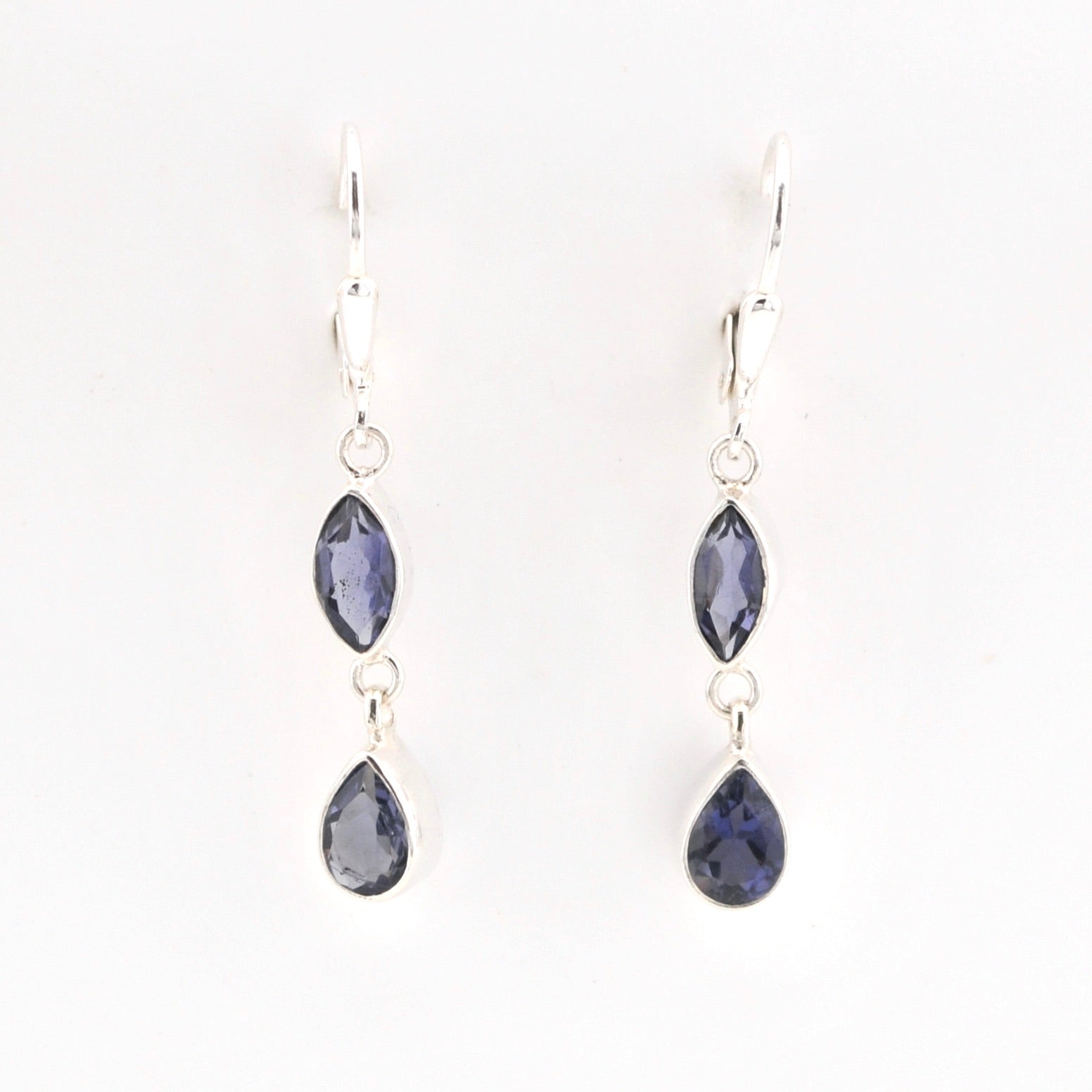 Front View Iolite Marquise Tear Dangle Earring
