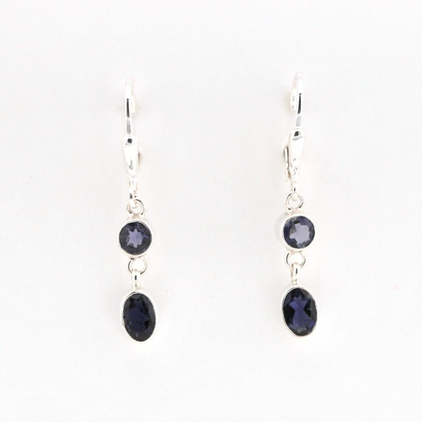 Front View  Iolite Round Oval Dangle Earring