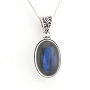 Front View Labradorite 12x19mm Oval Bali Necklace