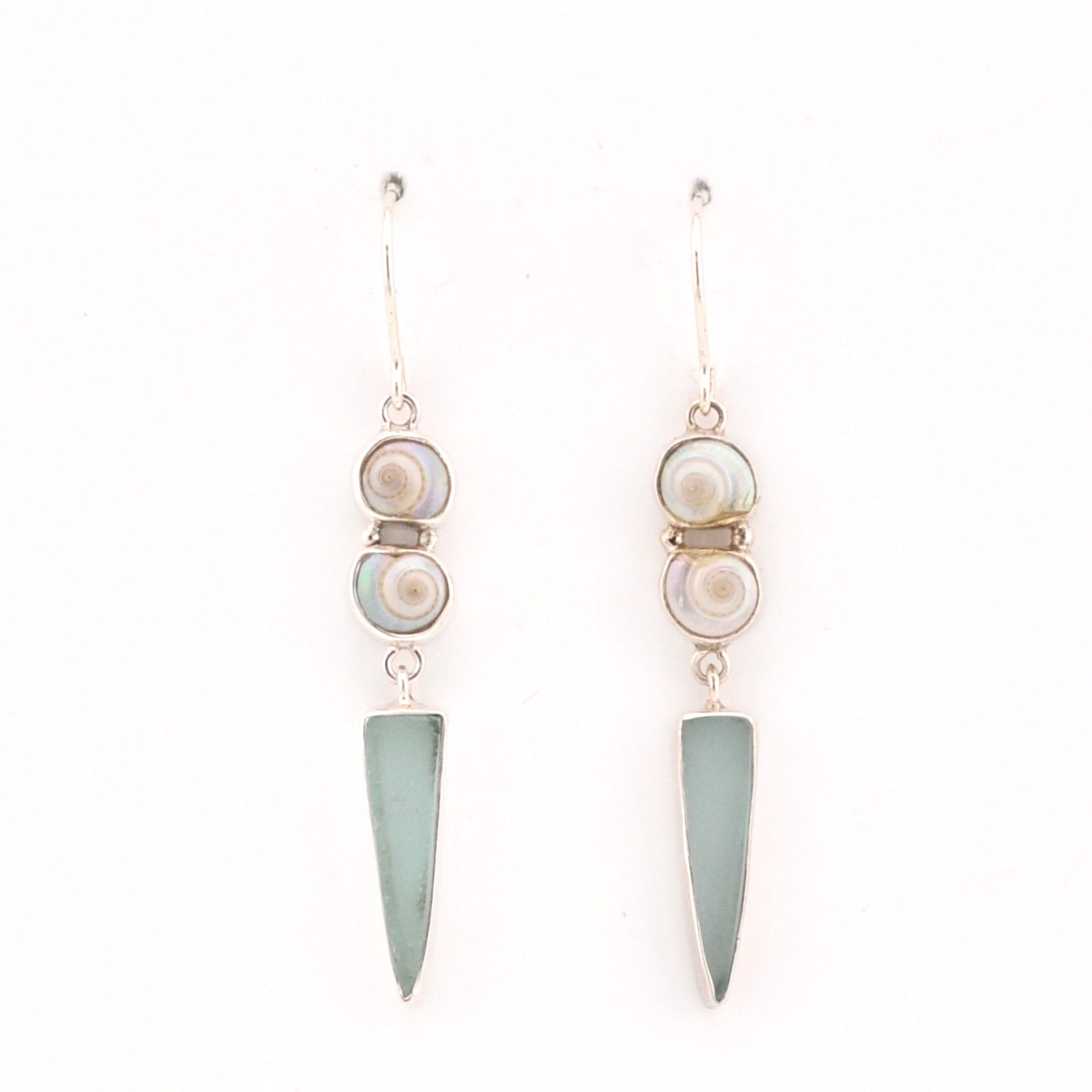 Front View Malabar Shell Aqua Sea Glass Earrings