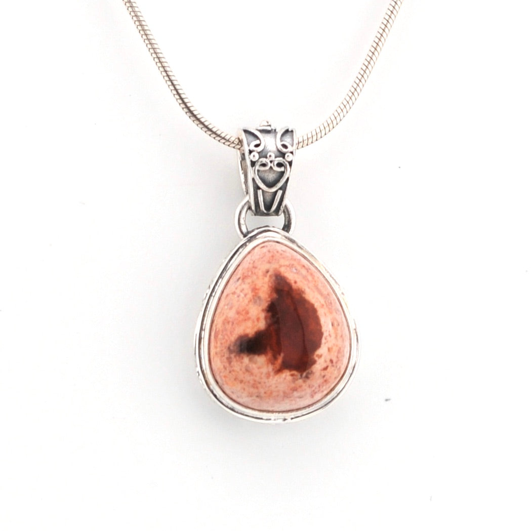 Front View Mexican Fire Opal 14x16mm Tear Bali Pendant