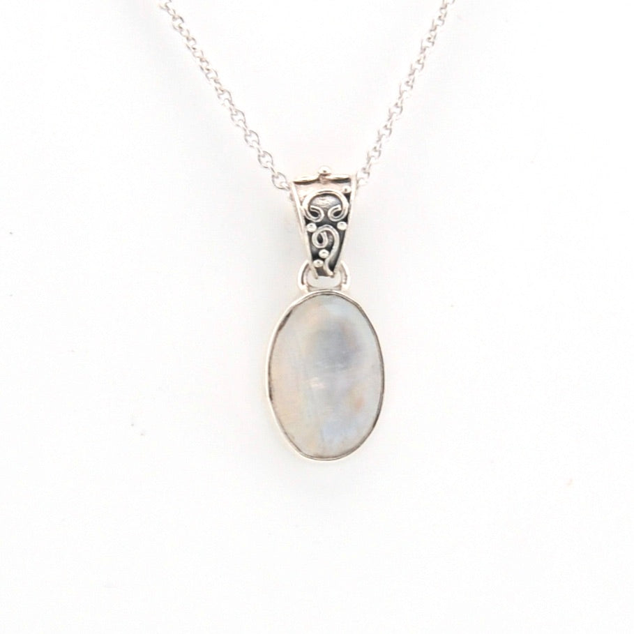 Front View Moonstone 9x13mm Oval Necklace