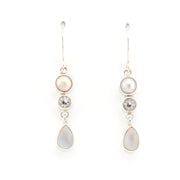 Front View Moonstone White Topaz Pearl Dangle Earrings