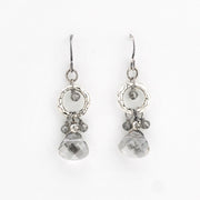 Front View Oxidized Silver Crystal Hoop Earrings