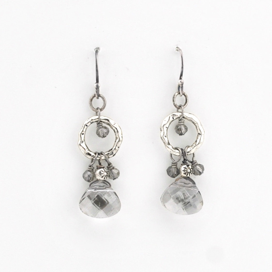 Front View Oxidized Silver Crystal Hoop Earrings