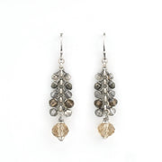 Front View Oxidized Silver Crystal with Pyrite Earrings