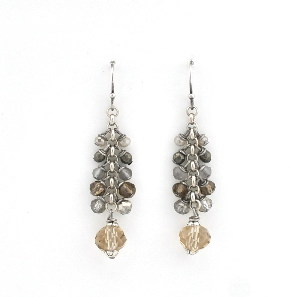 Front View Oxidized Silver Crystal with Pyrite Earrings