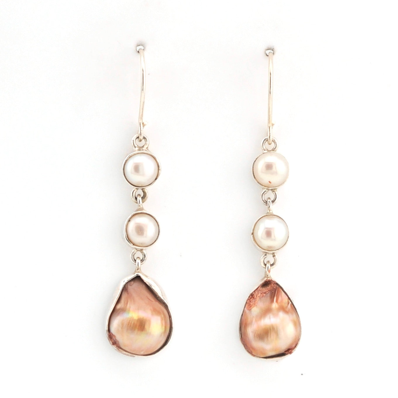Front View Pearl and Baroque Pearl Earrings