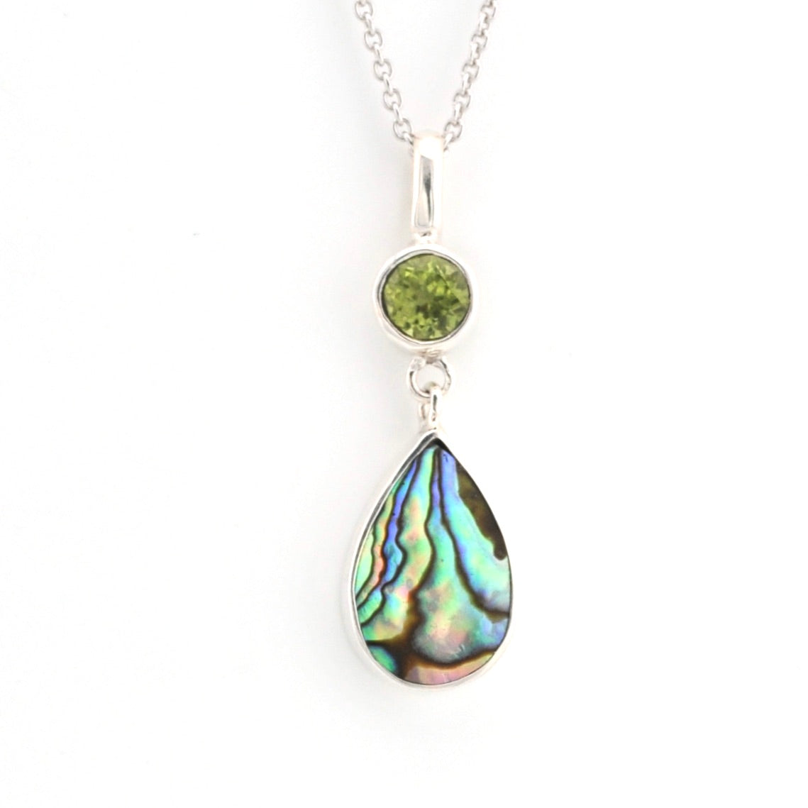 Front View Peridot Abalone Necklace