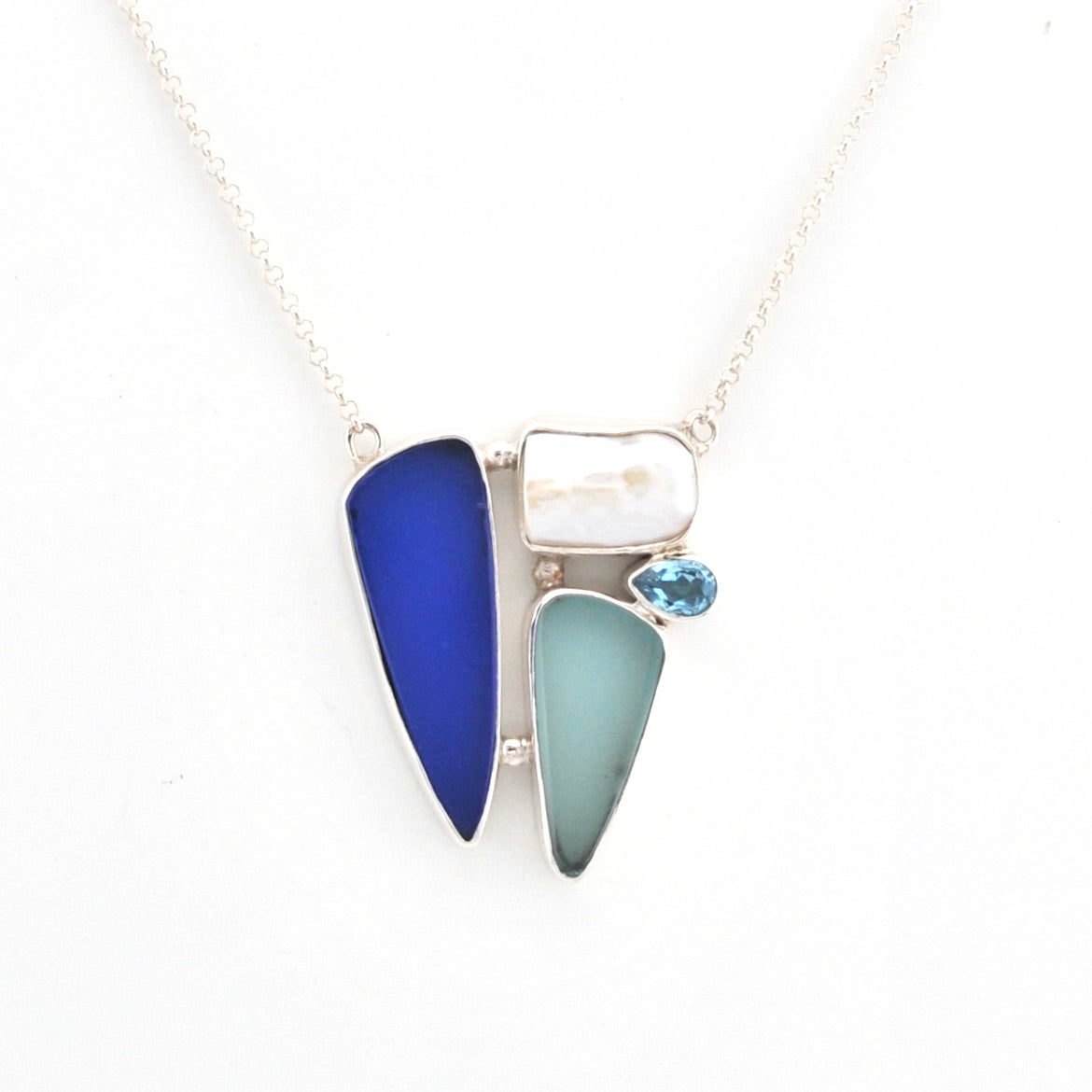 Front View Sea Glass Pearl Topaz Necklace