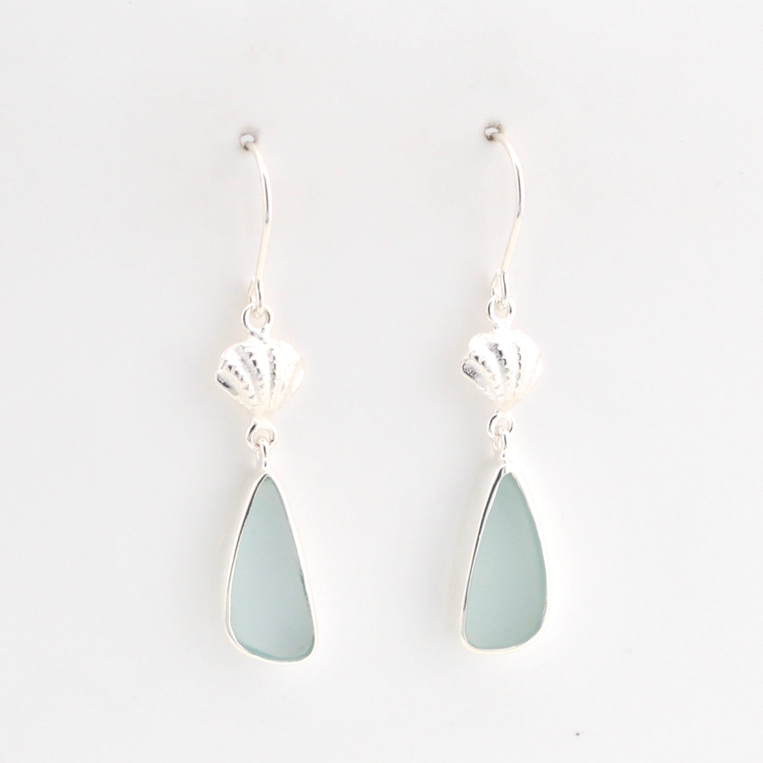 Front View Seashell Aqua Sea Glass Earrings