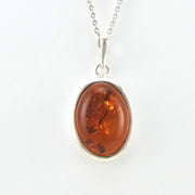 Front View Silver Amber Oval Necklace