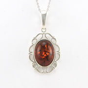 Front View Silver Amber Oval Necklace 2