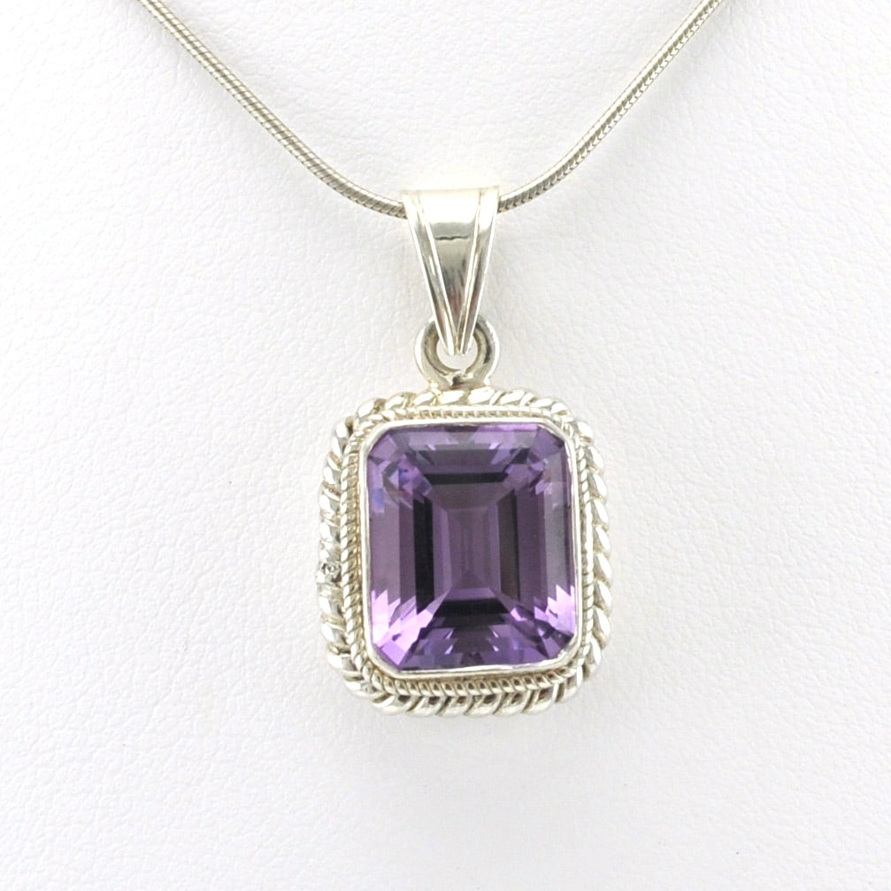 Front View Silver Amethyst 10x12mm Rectangle Pendant