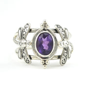 Front View Silver Amethyst 6x8mm Oval Dragonfly Ring