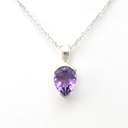 Front View Silver Amethyst 7x9mm Pear Necklace