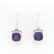 Front View Silver Amethyst 8mm Square Bali Dangle Earrings