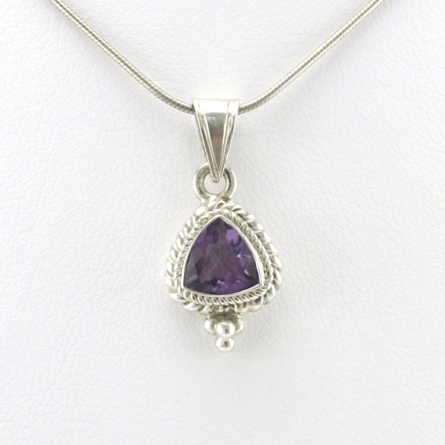 Front View Silver Amethyst 8mm Trillion Pendant