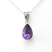 Front View Silver Amethyst 8x12mm Tear Necklace