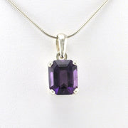 Front View Silver Amethyst 9X11mm Rectangle Prong Set Pendant