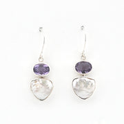Silver Amethyst Keshi Dangle Earrings on white background