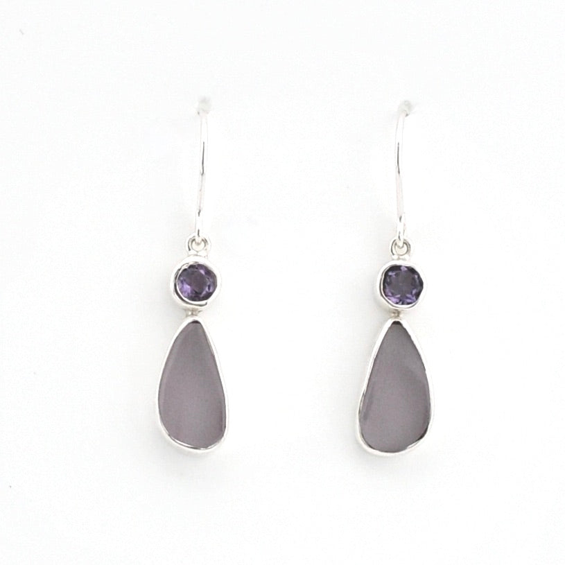 Amethyst Lavender Sea Glass Earrings on white background