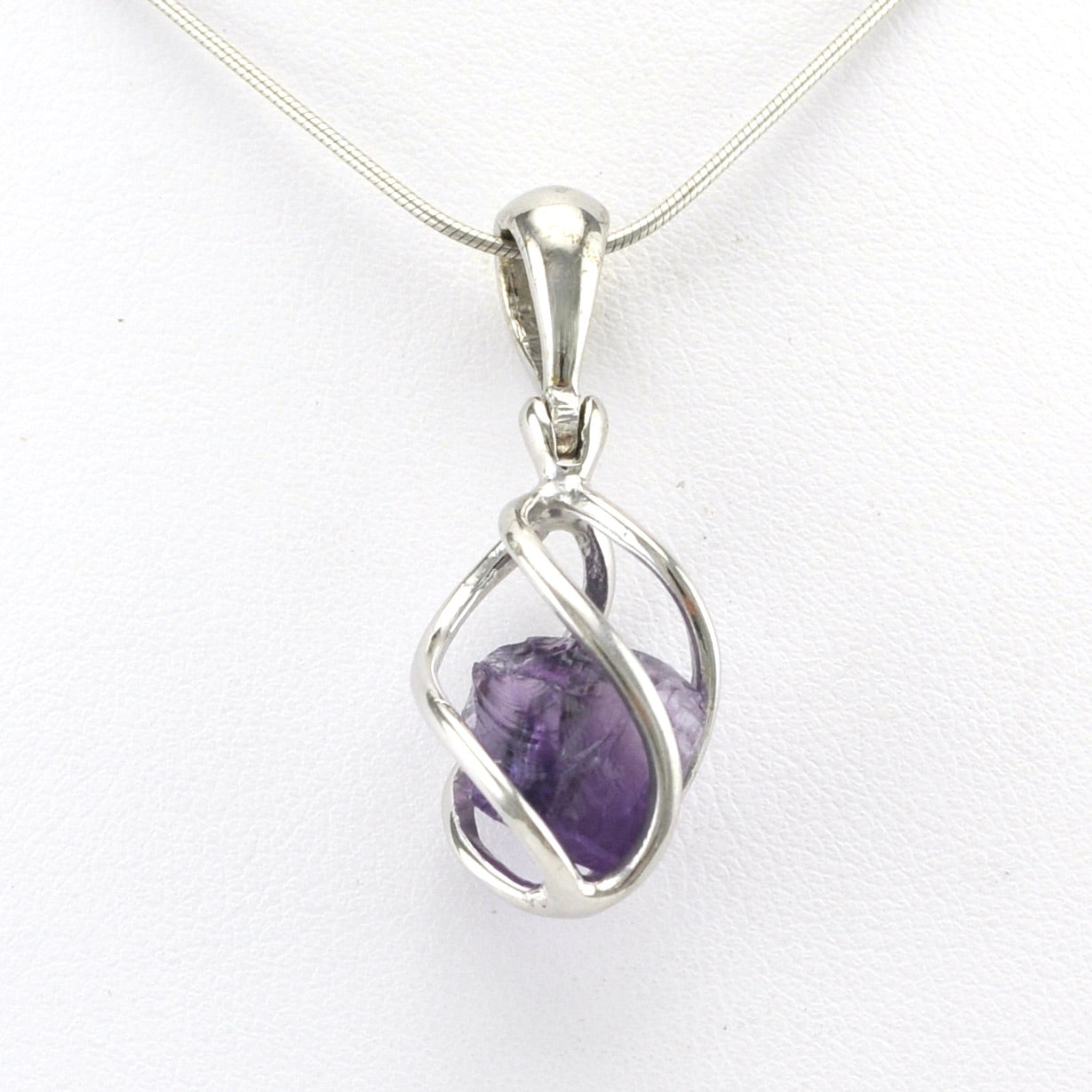 Front View Silver Amethyst Rough Pendant