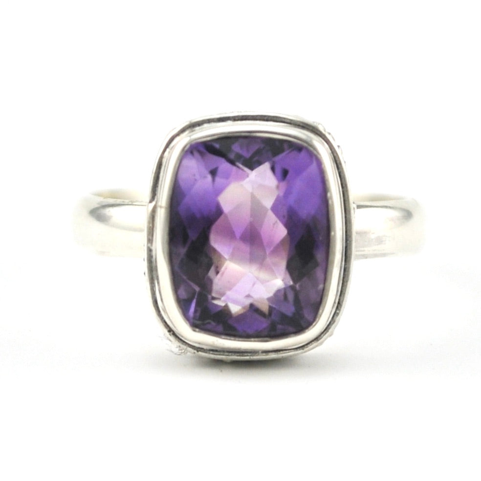 Front View Silver Ametrine 8x10mm Rectangle Bali Ring