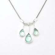 Front View Silver Ancient Roman Glass 3 Teardrop Necklace