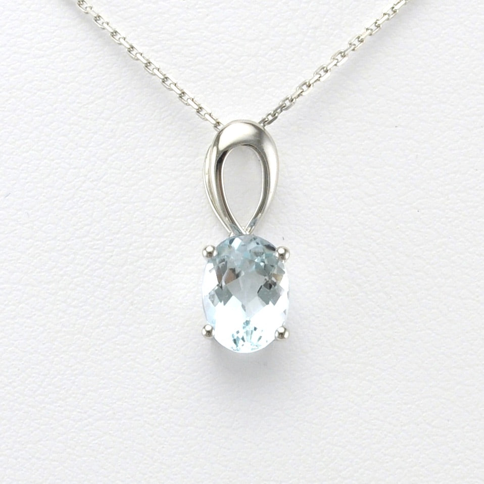 Front View Silver Aquamarine .8ct Oval Necklace