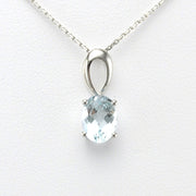 Front View Silver Aquamarine .8ct Oval Necklace