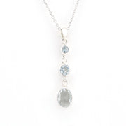 Silver Aquamarine Round Oval Necklace on white background