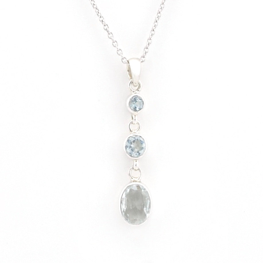 Silver Aquamarine Round Oval Necklace on white background