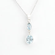 Silver Aquamarine Tear Oval Necklace on white background
