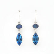 Silver Australian Opal Topaz Marquise Dangle Earring on white background