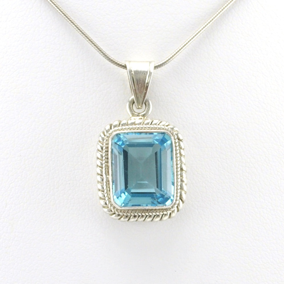 Front View Silver Blue Topaz 10x12mm Rectangle Pendant