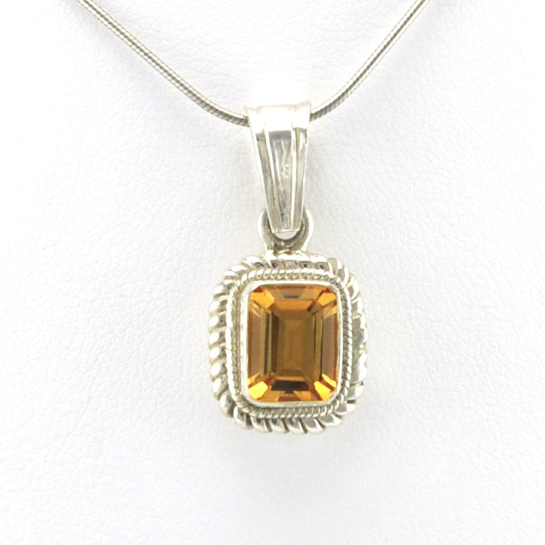 Front View Silver Citrine 7x9mm Rectangle Pendant