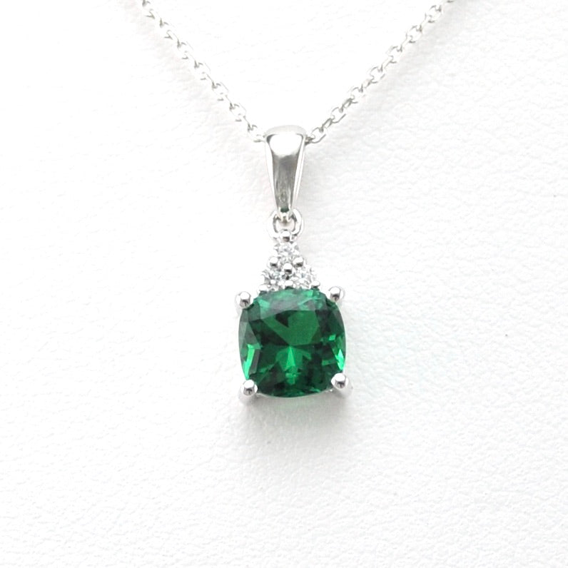 Front View Silver Created Emerald 1ct Square CZ Necklace