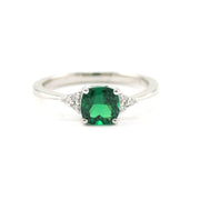 Front View Silver Created Emerald 1ct Square CZ Ring