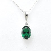 Front View Silver Created Emerald 2ct Oval CZ Necklace
