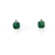 Front View Silver Created Emerald 2ct Square CZ Earrings