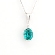 Front View Silver Created Paraiba Oval 3ct CZ Necklace